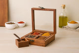 Whitewhale  Handmade Wooden Spice box with Clear Hinged Lid Tea Masala Chest