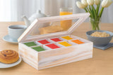 White Whale Tea Box Storage Natural Tea Chest Tea Bag Holder 8 Adjustable Tea Chest Compartments with Glass Window