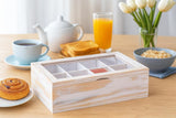 White Whale Tea Box Storage Natural Tea Chest Tea Bag Holder 8 Adjustable Tea Chest Compartments with Glass Window