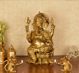 White Whale Brass Lord Ganesha Sitting On Lotus Statue Idol Home Decor Figurine (12 Inches)