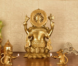 White Whale Brass Lord Ganesha Sitting On Lotus Statue Idol Home Decor Figurine (12 Inches)