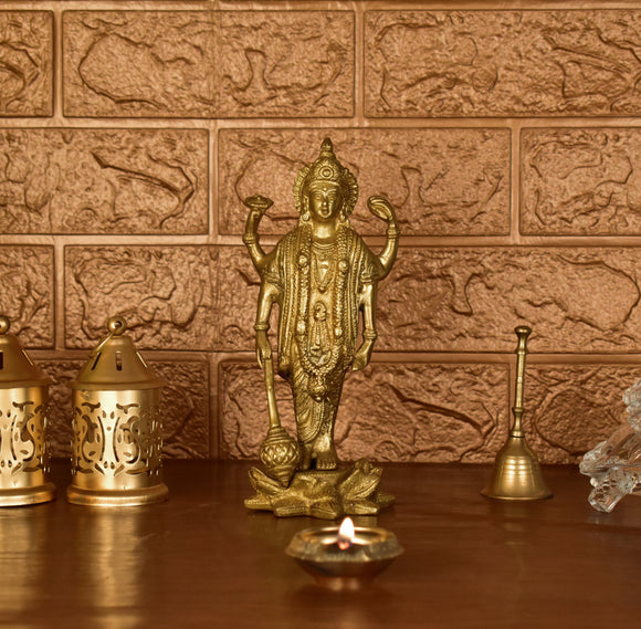 White Whale Brass Lord Vishnu Standing Religious Brass Statue Home Decor Figurine