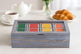 White Whale Tea Box Storage Natural Tea Chest Tea Bag Holder 8 Adjustable Tea Chest Compartments with Glass Window