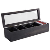White Whale Tea Box Storage Natural Tea Chest Tea Bag Holder 5 Adjustable Tea Chest Compartments with Glass Window