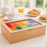 Whitewhale Wooden Tea Box Storage Natural Tea Chest Tea Bag Holder with Glass Window