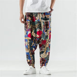 Whitewhale Mens Cotton Printed Harem Pants Pockets Yoga Trousers Hippie