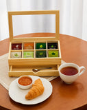White Whale Tea Box Storage Natural Tea Chest Tea Bag Holder Glass Window with An Antique Brass Little Spoon.