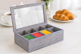 White Whale Tea Box Storage Natural Tea Chest Tea Bag Holder 8 Adjustable Tea Chest Compartments with Glass Window