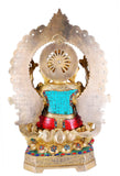 White Whale Lord Ganesh Murti Ganesha Idol Ganpati Brass Statue with Multicolor Stone Work for Home Decoration Showpiece