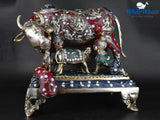 White Whale Kamdhenu Cow & Baby Cow Brass Statue Religious Strength Sculpture Idol