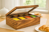 White Whale Wooden Tea Box Storage Natural Tea Chest Tea Bag Holder 8 Adjustable Tea Chest Compartments with Glass Window