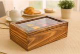 White Whale Wooden Tea Box Storage Natural Tea Chest Tea Bag Holder 8 Adjustable Tea Chest Compartments with Glass Window