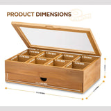 White Whale Wooden Tea Box Storage Organizer Taller Size Holds 120+ Standing or Flat Tea Bags