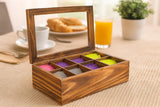 White Whale Wooden Tea Box Storage Natural Tea Chest Tea Bag Holder 8 Adjustable Tea Chest Compartments with Glass Window