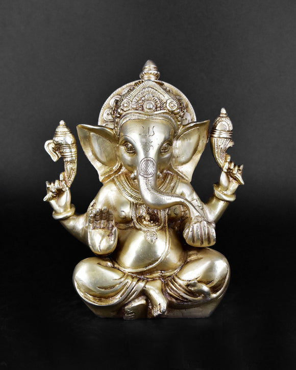 White Whale Lord Ganesha Brass Statue Hindu Religious Lord Ganesh Sculpture Figurine Ideal for Gift & Home Decor