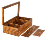 White Whale Wooden Tea Box Storage Natural Tea Chest Tea Bag Holder 8 Adjustable Tea Chest Compartments with Glass Window