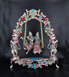White Whale Brass Madhuram Anuraga Radha Krishna on a Swing - Spectacular Idol Made in Coimbatore and Embellished in Mysore | Best for Temple, Gifting