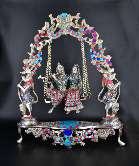 White Whale Brass Madhuram Anuraga Radha Krishna on a Swing - Spectacular Idol Made in Coimbatore and Embellished in Mysore | Best for Temple, Gifting