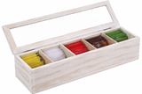 White Whale Wooden Tea Box Storage Natural Tea Chest Tea Bag Holder 5 Adjustable Tea Chest Compartments with Glass Window