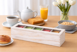 White Whale Wooden Tea Box Storage Natural Tea Chest Tea Bag Holder 5 Adjustable Tea Chest Compartments with Glass Window