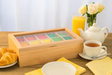 Whitewhale Wooden Tea Box Storage Natural Tea Chest Tea Bag Holder with Glass Window