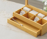 White Whale Tea Box Storage Natural Tea Chest Tea Bag Holder Glass Window with An Antique Brass Little Spoon.