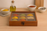 Whitewhale  Handmade Wooden Spice box with Clear Hinged Lid Tea Masala Chest