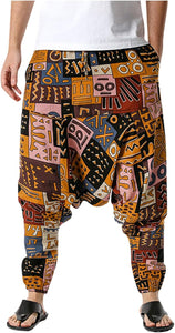 Whitewhale Mens Cotton Printed Harem Pants Pockets Yoga Trousers Hippie