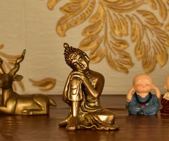 White Whale Brass Idol Murti Statue Buddha Resting Showpiece for Home Decoration Office Religious Office Table Vastu Good Luck Gift Height 3.5 Inch