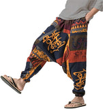 Whitewhale Mens Cotton Printed Harem Pants Pockets Yoga Trousers Hippie