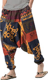 Whitewhale Mens Cotton Printed Harem Pants Pockets Yoga Trousers Hippie