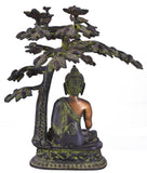 White Whale Brass Lord Buddha Statue Blessing Under The Tree Murti for Home Decor Entrance Office Table Living Room Meditation Luck Gift Feng Shui