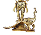 White Whale Brass Lord Kartik Standing Idol with Peacock the Vehicle of Kartikeya