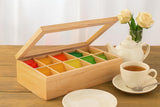Whitewhale Wooden Tea Box Storage Natural Tea Chest Tea Bag Holder with Glass Window