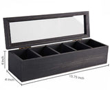 White Whale Tea Box Storage Natural Tea Chest Tea Bag Holder 5 Adjustable Tea Chest Compartments with Glass Window