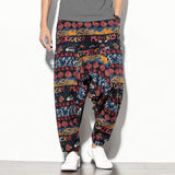 Whitewhale Mens Cotton Printed Harem Pants Pockets Yoga Trousers Hippie