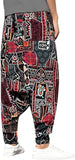 Whitewhale Mens Cotton Printed Harem Pants Pockets Yoga Trousers Hippie