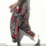 Whitewhale Mens Cotton Printed Harem Pants Pockets Yoga Trousers Hippie