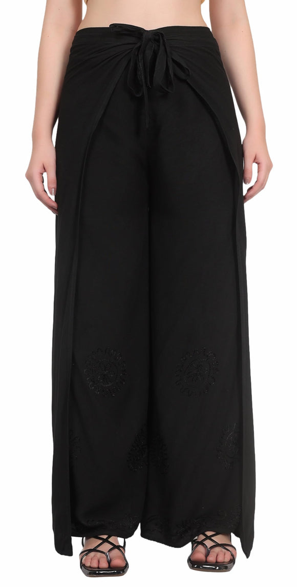 Whitewhale Womens Split Wide Leg Long Embroidered Rayon Wrap Palazzo Pant