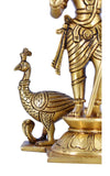 White Whale Brass Lord Kartik Standing Idol with Peacock the Vehicle of Kartikeya