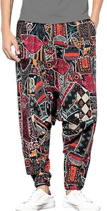 Whitewhale Mens Cotton Printed Harem Pants Pockets Yoga Trousers Hippie