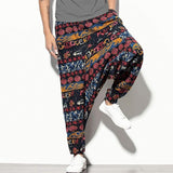 Whitewhale Mens Cotton Printed Harem Pants Pockets Yoga Trousers Hippie