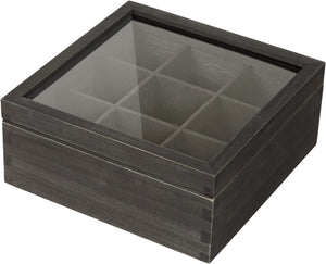 White Whale Tea Storage Chest Adjustable 9 Compartment Tea Bags Organizer Container Tea Box with Glass Window