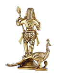 White Whale Brass Lord Kartik Standing Idol with Peacock the Vehicle of Kartikeya