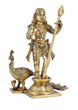 White Whale Brass Lord Kartik Standing Idol with Peacock the Vehicle of Kartikeya