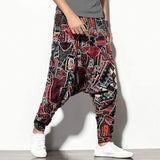 Whitewhale Mens Cotton Printed Harem Pants Pockets Yoga Trousers Hippie