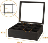 White Whale Tea Storage Chest Adjustable 12 Compartment Tea Bags Organizer Container Tea Box with Glass Window