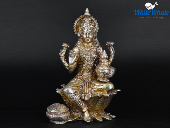 White Whale Brass Lakshmi Idol Hindu Laxmi Goddess Statue Home Office Showpiece Decor