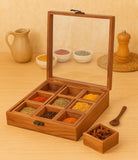 Whitewhale  Handmade Wooden Spice box with Clear Hinged Lid Tea Masala Chest