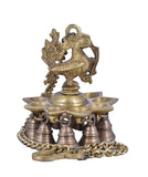 White Whale Brass Ornate Hanging Peacock Diya with Bells Home Decor Diwali